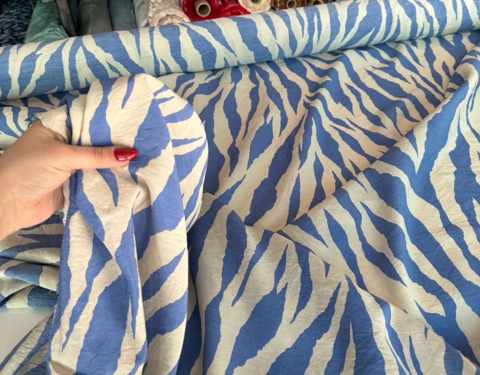 Ayrobin Kumaş (Tensel/Modal Kumaş)  Mavi Renk Zebra Desen