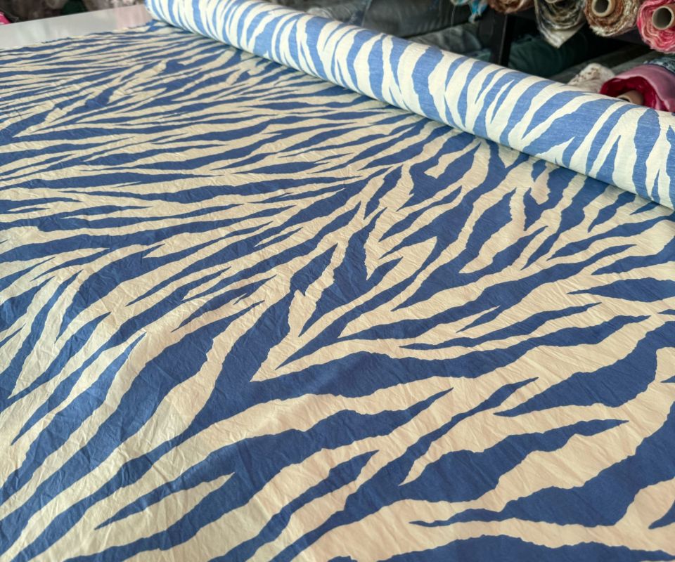 Ayrobin Kumaş (Tensel/Modal Kumaş)  Mavi Renk Zebra Desen