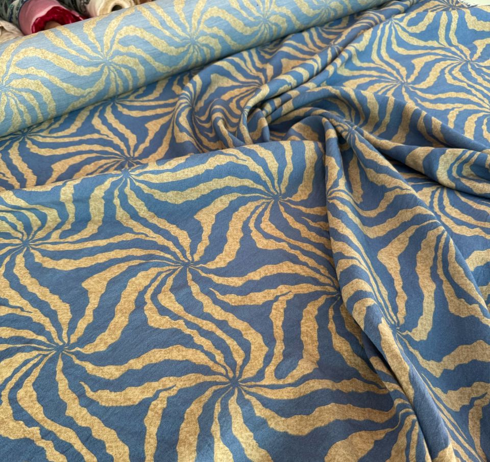 Ayrobin Kumaş (Tensel/Modal Kumaş) Mavi Yıldız Desen