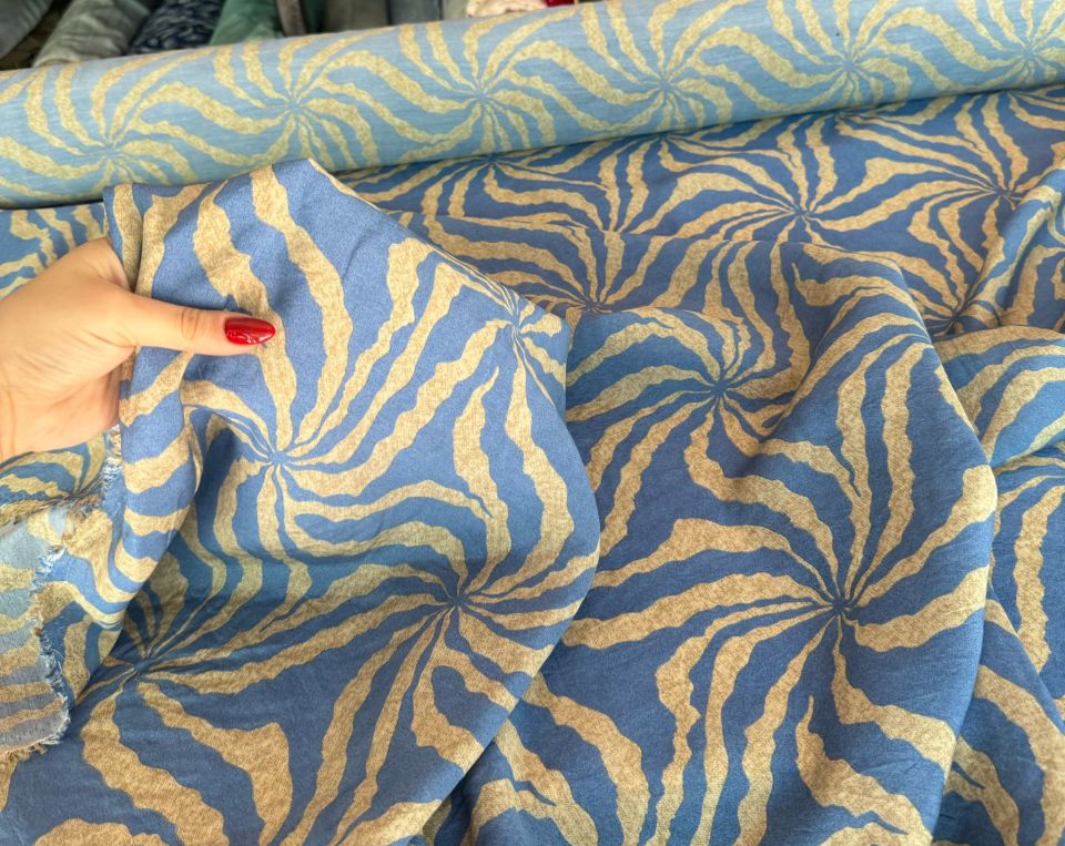 Ayrobin Kumaş (Tensel/Modal Kumaş) Mavi Yıldız Desen