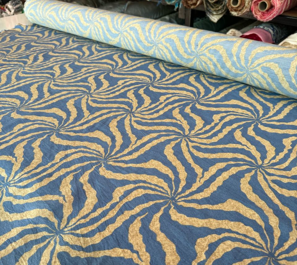 Ayrobin Kumaş (Tensel/Modal Kumaş) Mavi Yıldız Desen