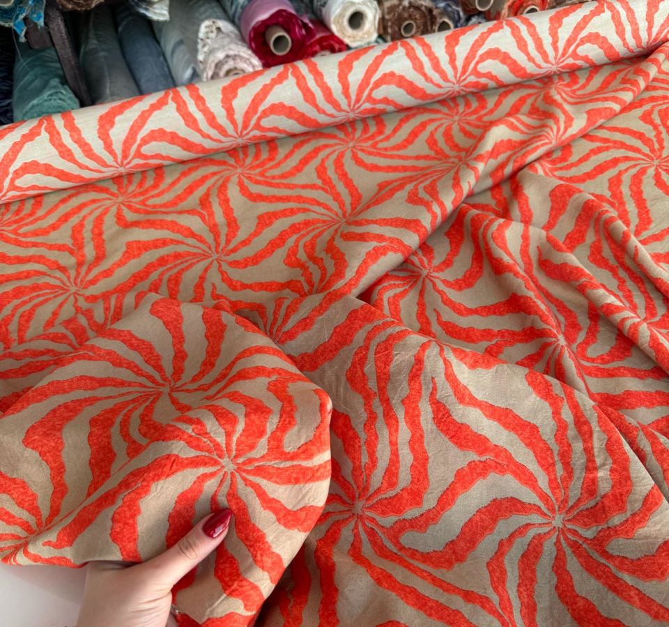 Ayrobin Kumaş (Tensel/Modal Kumaş) Turuncu Yıldız Desen