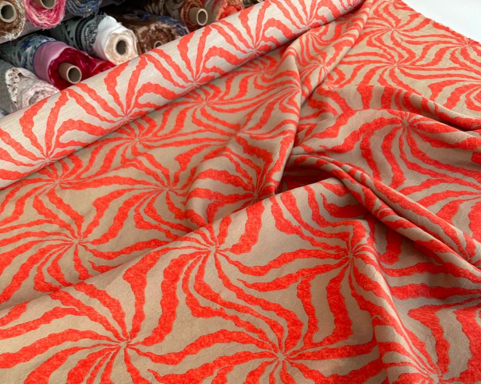 Ayrobin Kumaş (Tensel/Modal Kumaş) Turuncu Yıldız Desen