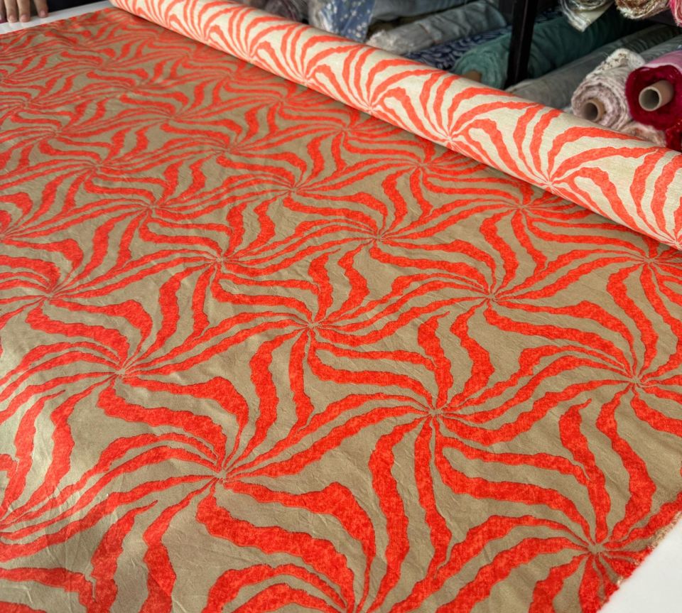 Ayrobin Kumaş (Tensel/Modal Kumaş) Turuncu Yıldız Desen