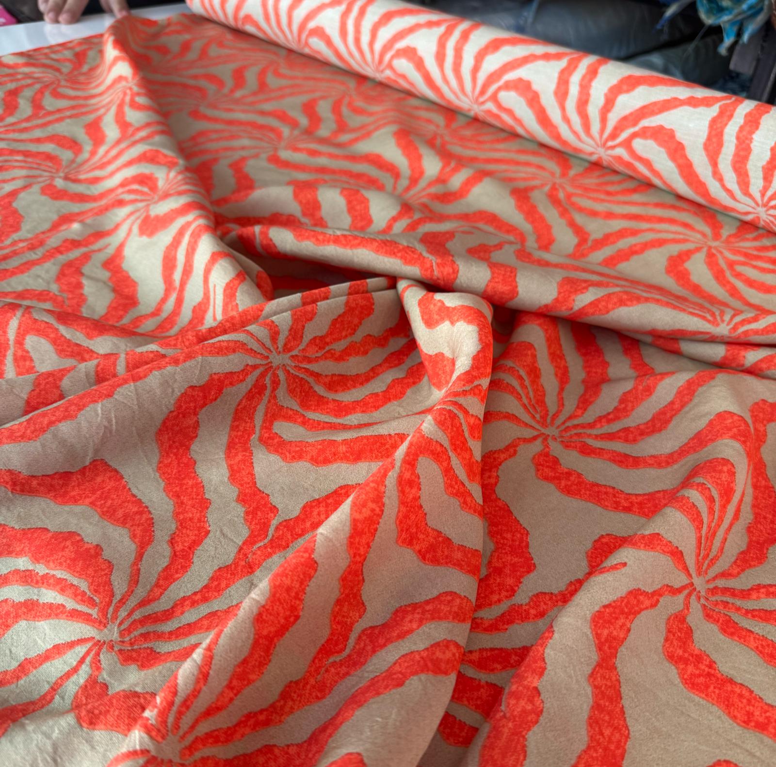 Ayrobin Kumaş (Tensel/Modal Kumaş) Turuncu Yıldız Desen