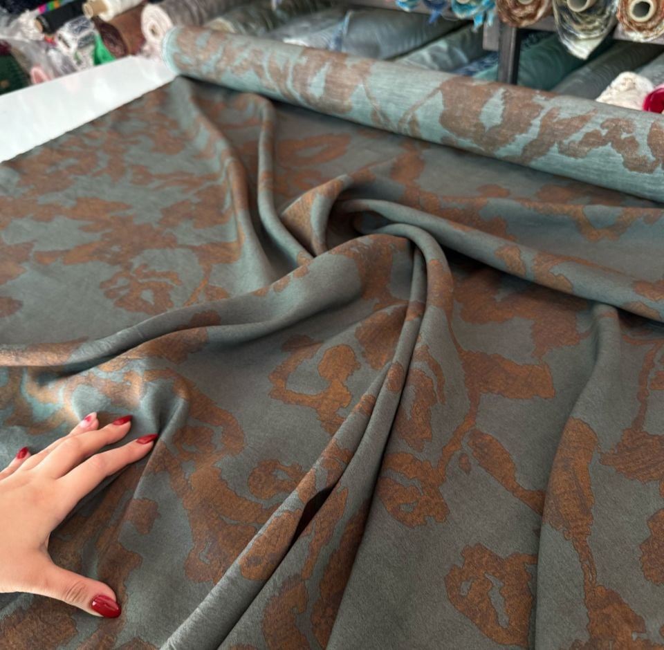 Ayrobin Kumaş (Tensel/Modal Kumaş) Madina Desen Bronz Kahverengi