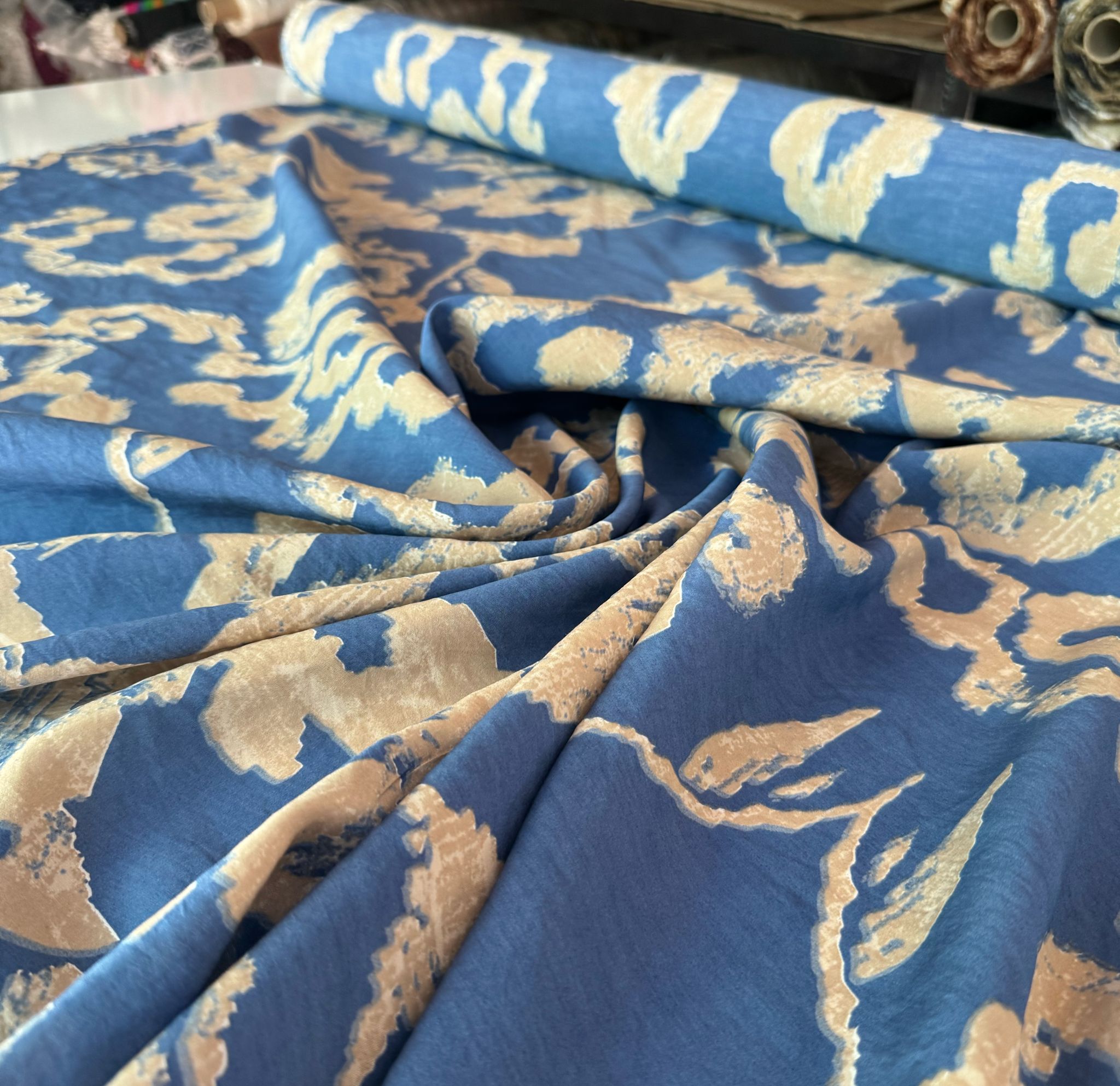 Ayrobin Kumaş (Tensel/Modal Kumaş) Madina Desen Mavi