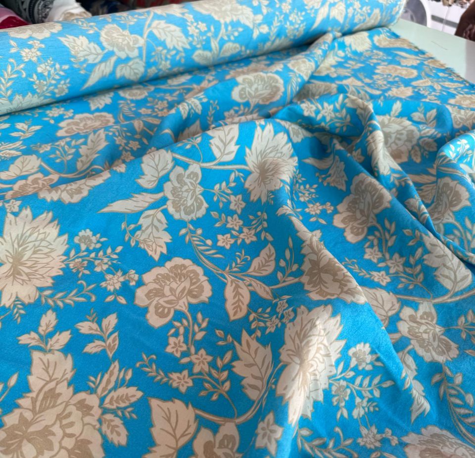 Ayrobin Kumaş (Tensel/Modal Kumaş) Çiçek Desen Açık Mavi