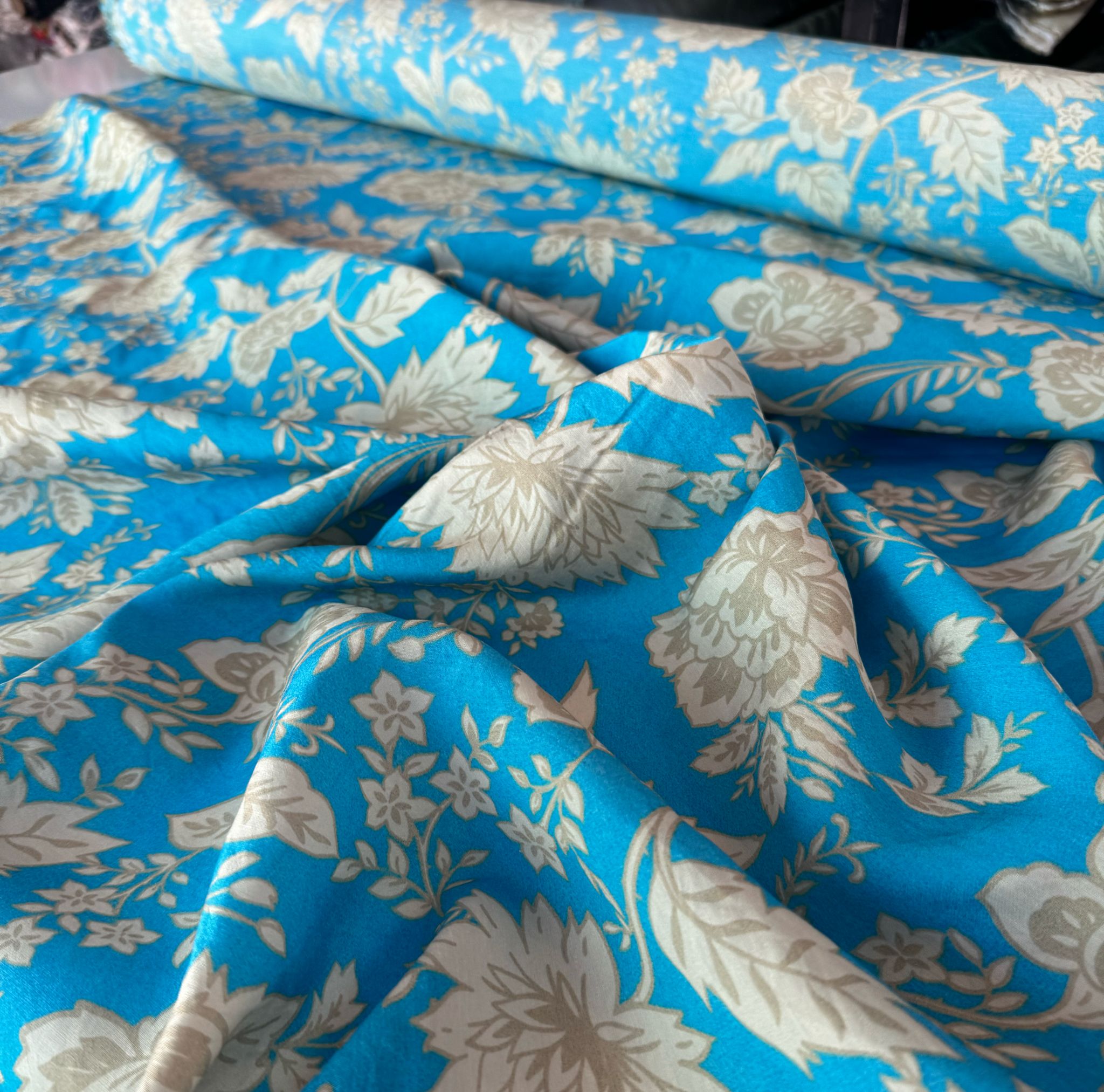 Ayrobin Kumaş (Tensel/Modal Kumaş) Çiçek Desen Açık Mavi