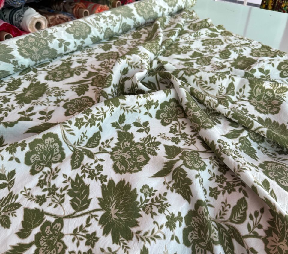 Ayrobin Kumaş (Tensel/Modal Kumaş) Çiçek Desen Yeşil
