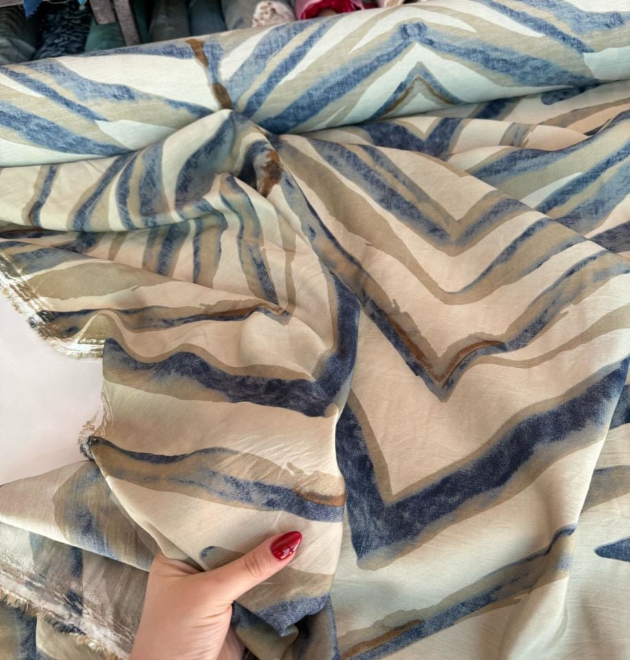 Ayrobin Kumaş (Tensel/Modal Kumaş) Balıksırtı Desenli Mavi