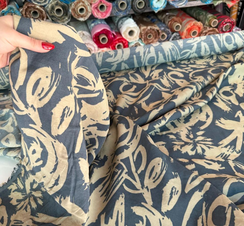 Ayrobin Kumaş (Tensel/Modal Kumaş) Desenli Antrasit