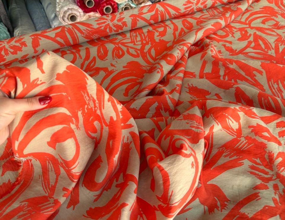 Ayrobin Kumaş (Tensel/Modal Kumaş) Desenli Turuncu