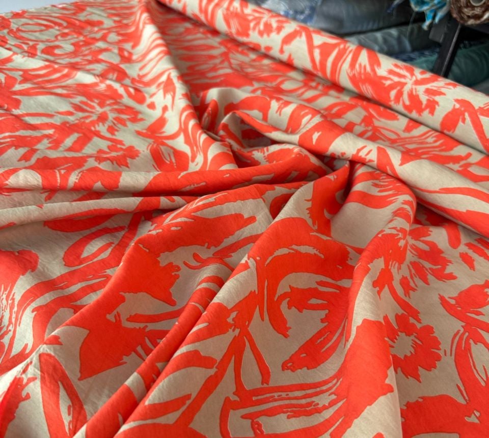 Ayrobin Kumaş (Tensel/Modal Kumaş) Desenli Turuncu