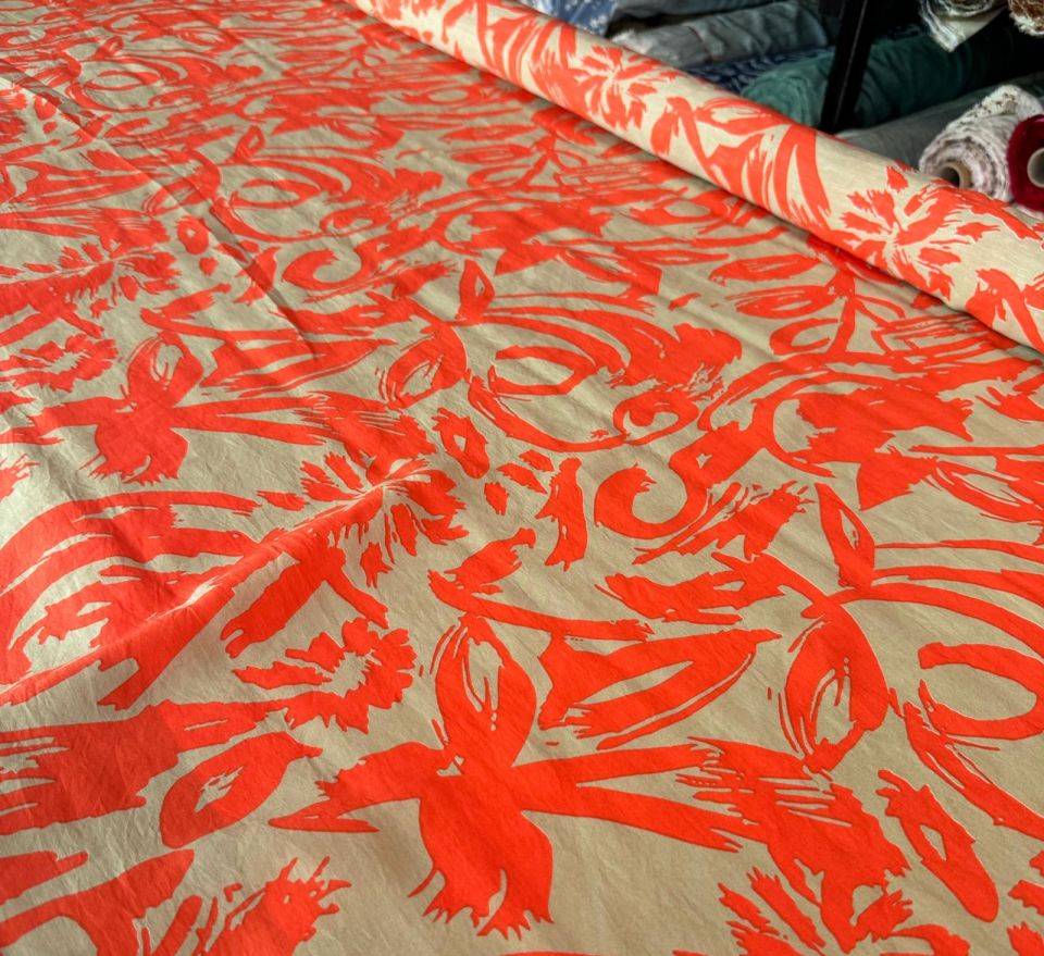 Ayrobin Kumaş (Tensel/Modal Kumaş) Desenli Turuncu