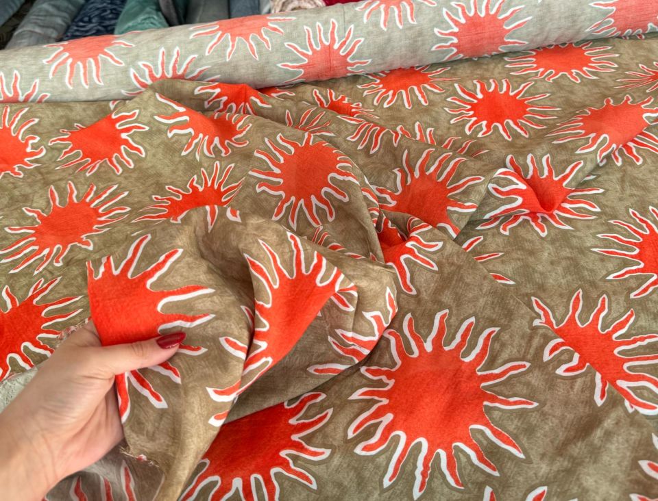 Ayrobin Kumaş (Tensel/Modal Kumaş) Turuncu Güneş Desen