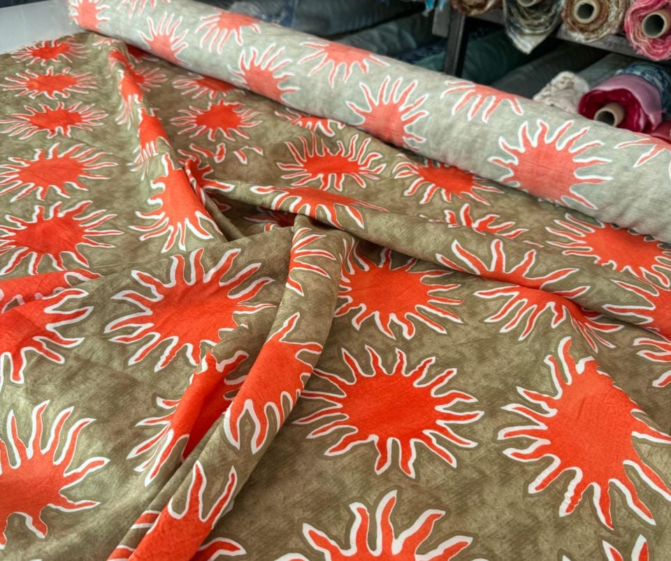 Ayrobin Kumaş (Tensel/Modal Kumaş) Turuncu Güneş Desen