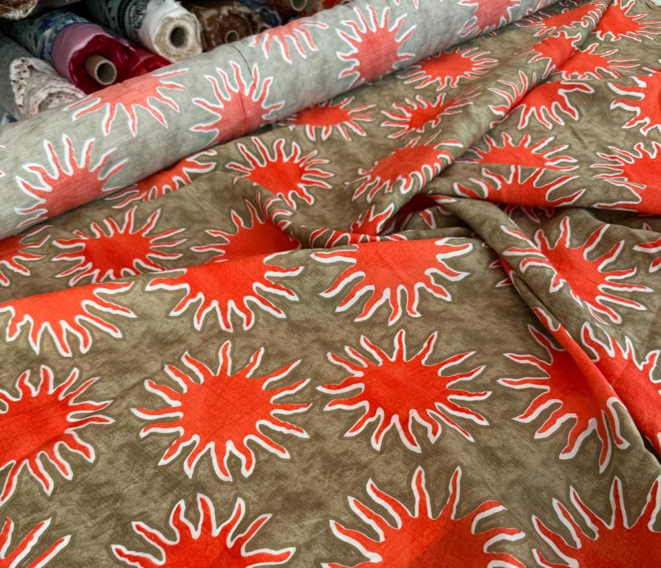 Ayrobin Kumaş (Tensel/Modal Kumaş) Turuncu Güneş Desen