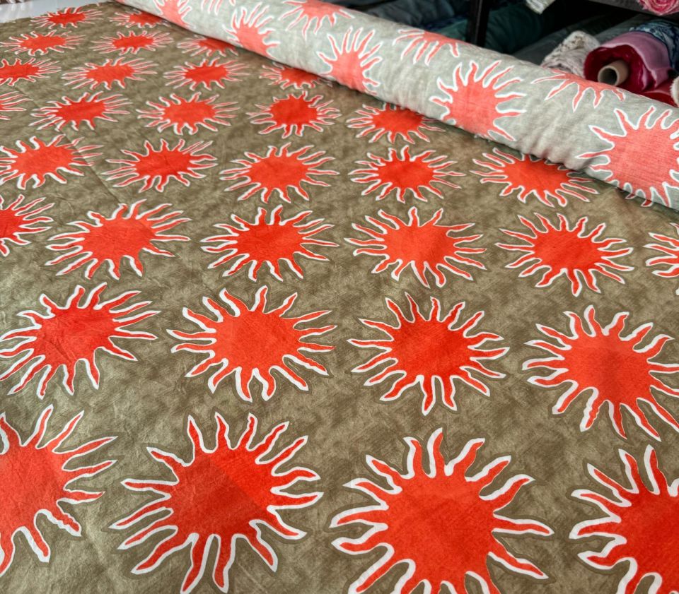 Ayrobin Kumaş (Tensel/Modal Kumaş) Turuncu Güneş Desen