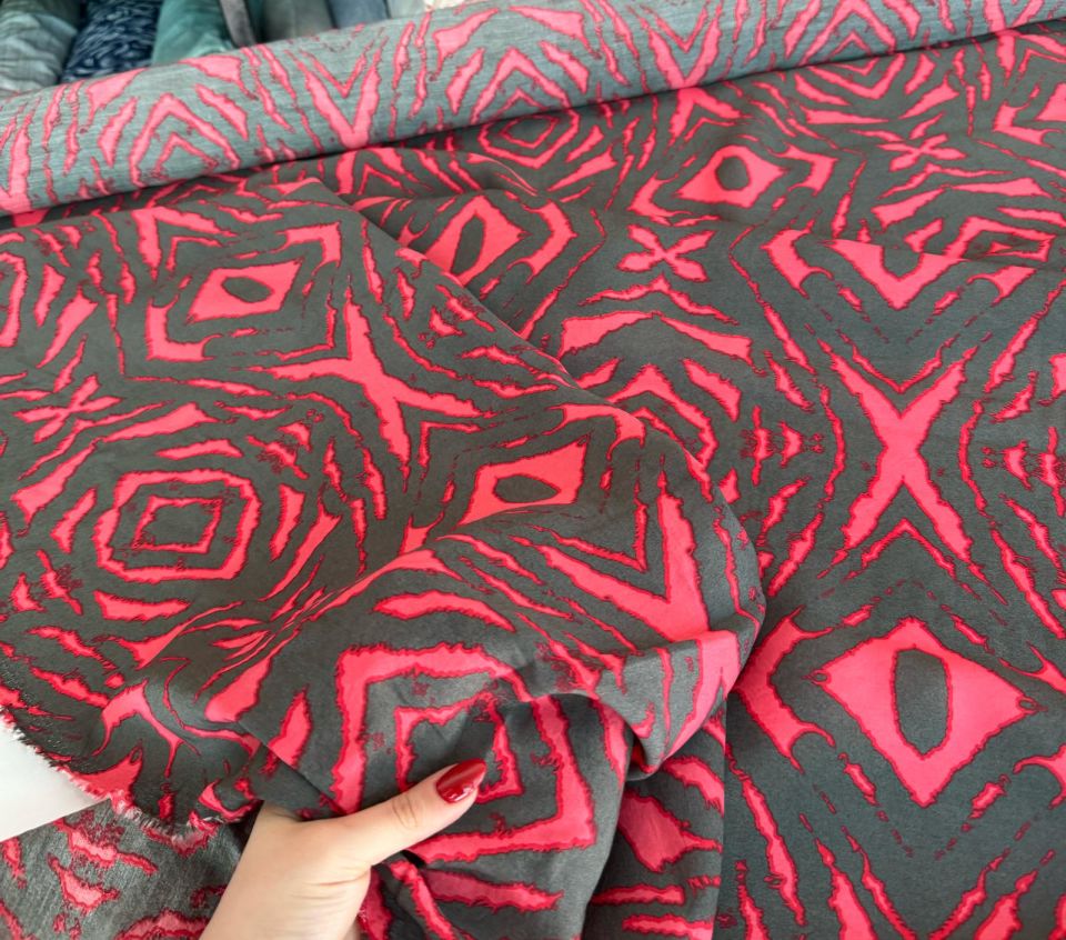 Ayrobin Kumaş (Tensel/Modal Kumaş) Geometrik Şekil Bordo