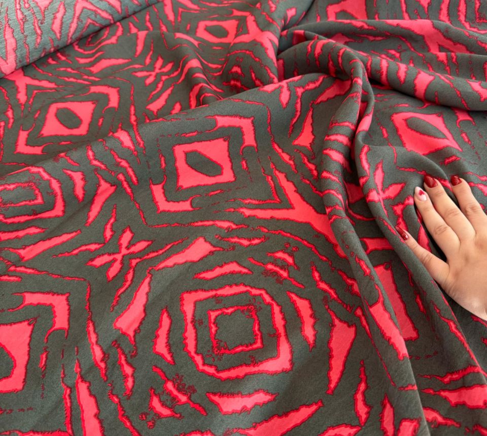 Ayrobin Kumaş (Tensel/Modal Kumaş) Geometrik Şekil Bordo