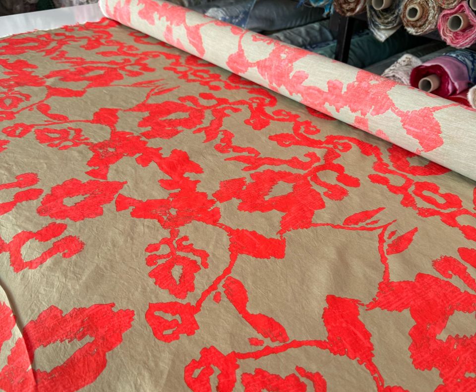 Ayrobin Kumaş (Tensel/Modal Kumaş) Turuncu Hareketli Desen