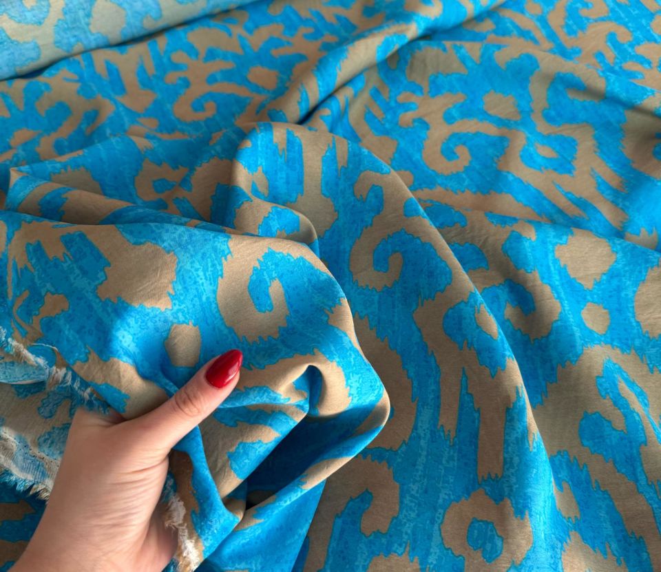 Ayrobin Kumaş (Tensel/Modal Kumaş) Neon Mavi Madina Desen