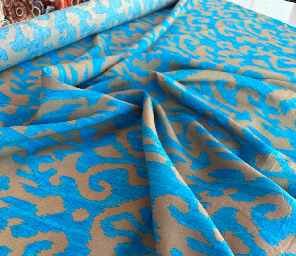 Ayrobin Kumaş (Tensel/Modal Kumaş) Neon Mavi Madina Desen