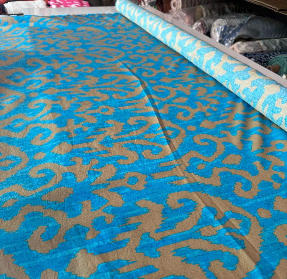 Ayrobin Kumaş (Tensel/Modal Kumaş) Neon Mavi Madina Desen