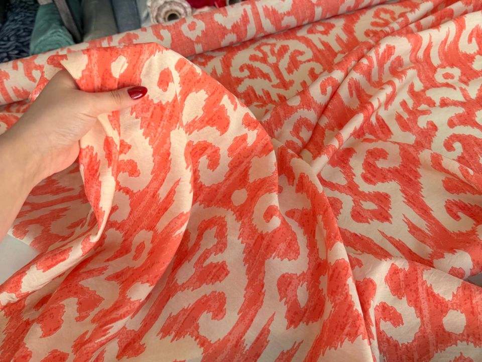 Ayrobin Kumaş (Tensel/Modal Kumaş) Turuncu Madina Desenli