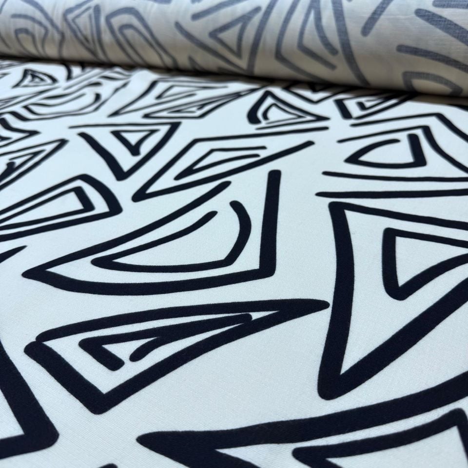 Organik Çift Kat Müslin Kumaş Geometrik Desenli Krem