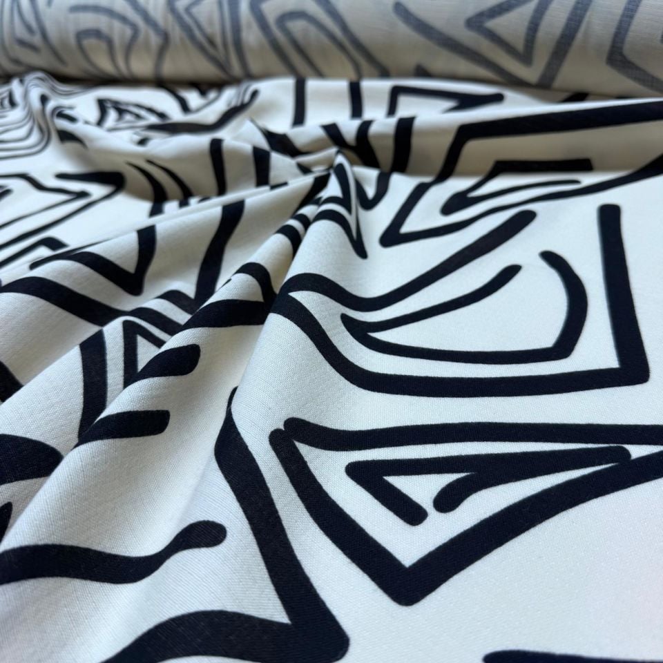 Organik Çift Kat Müslin Kumaş Geometrik Desenli Krem