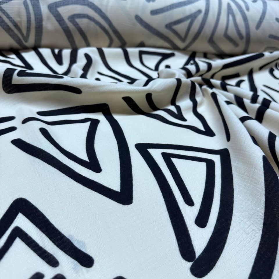 Organik Çift Kat Müslin Kumaş Geometrik Desenli Krem