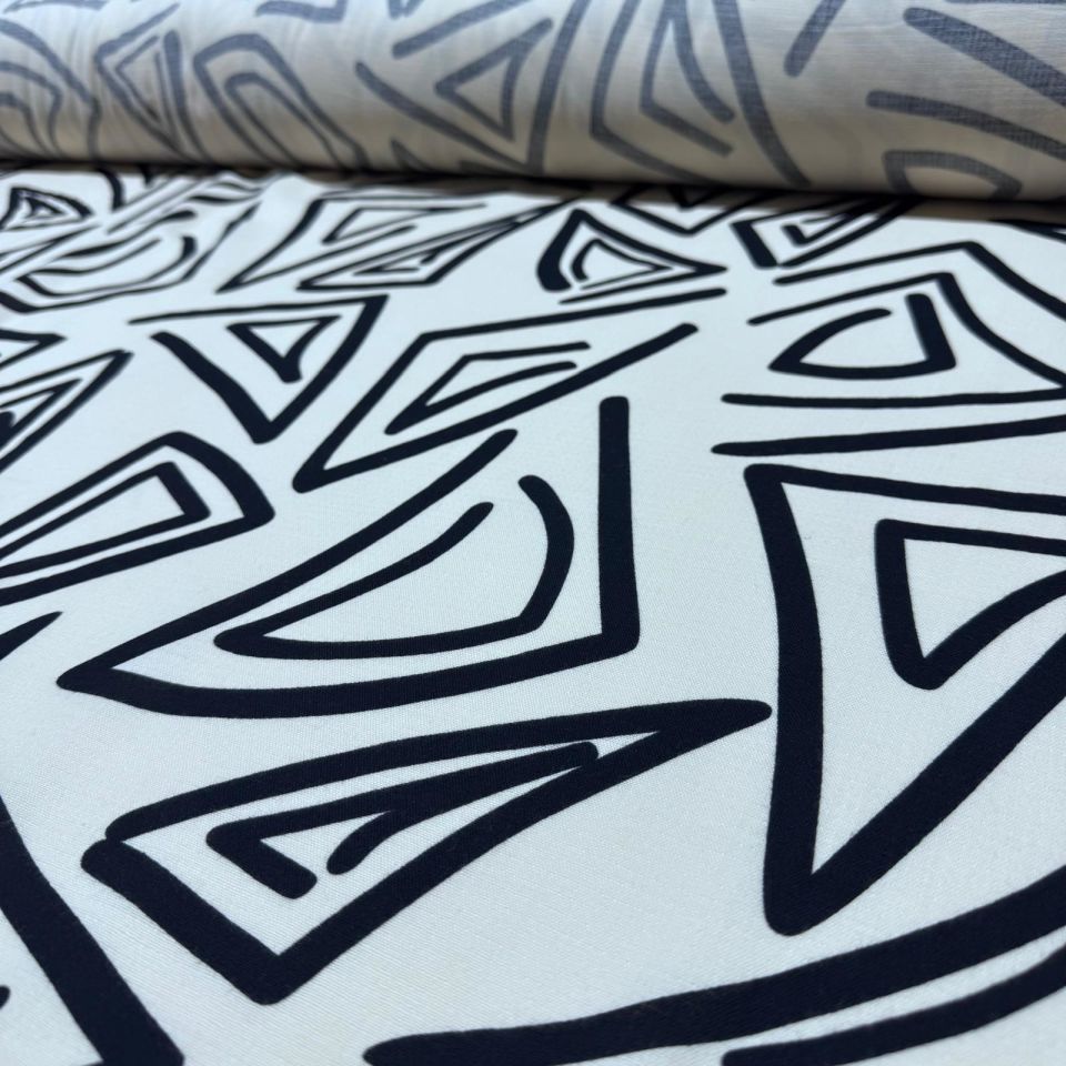 Organik Çift Kat Müslin Kumaş Geometrik Desenli Krem