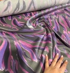 Floş Saten Kumaş Parlak Işıltılı Çift En Şal Desen Mor Renk