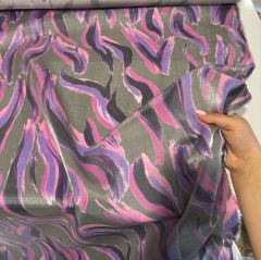 Floş Saten Kumaş Parlak Işıltılı Çift En Şal Desen Mor Renk