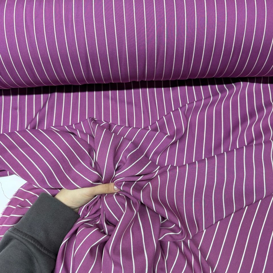 İthal Viskon Kumaş Çizgili Mor Renk %100 Pamuk