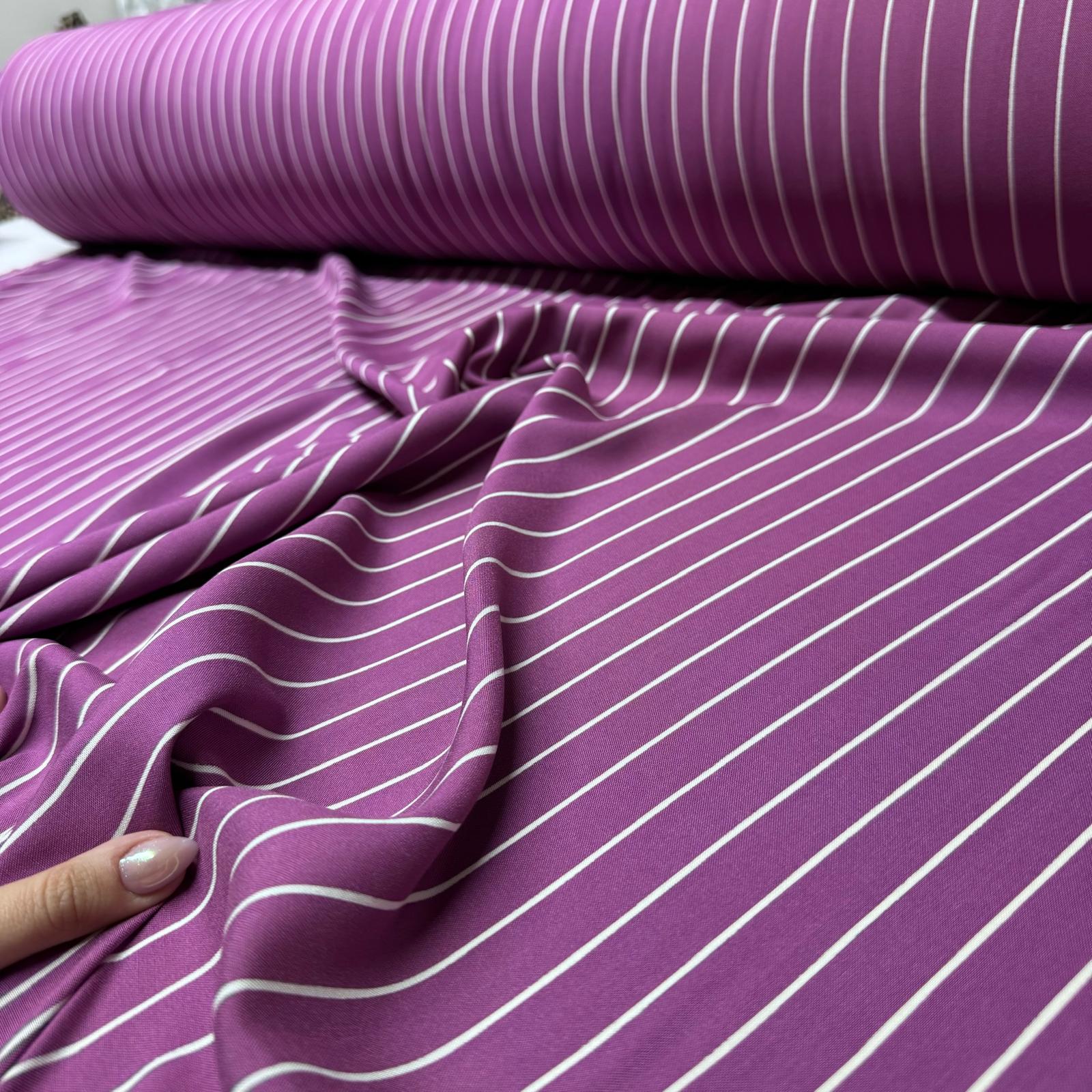 İthal Viskon Kumaş Çizgili Mor Renk %100 Pamuk