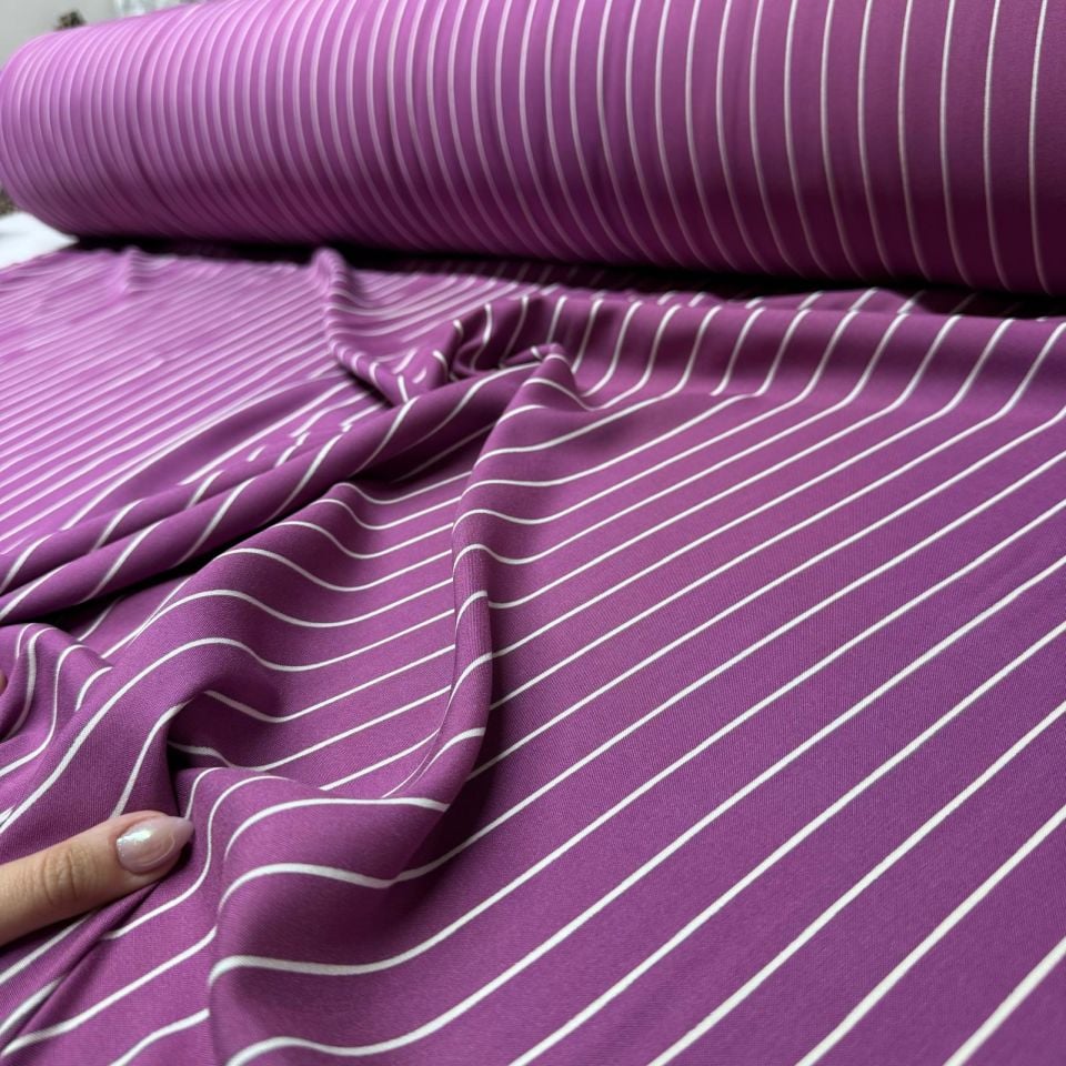 İthal Viskon Kumaş Çizgili Mor Renk %100 Pamuk