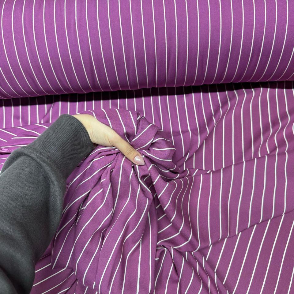 İthal Viskon Kumaş Çizgili Mor Renk %100 Pamuk