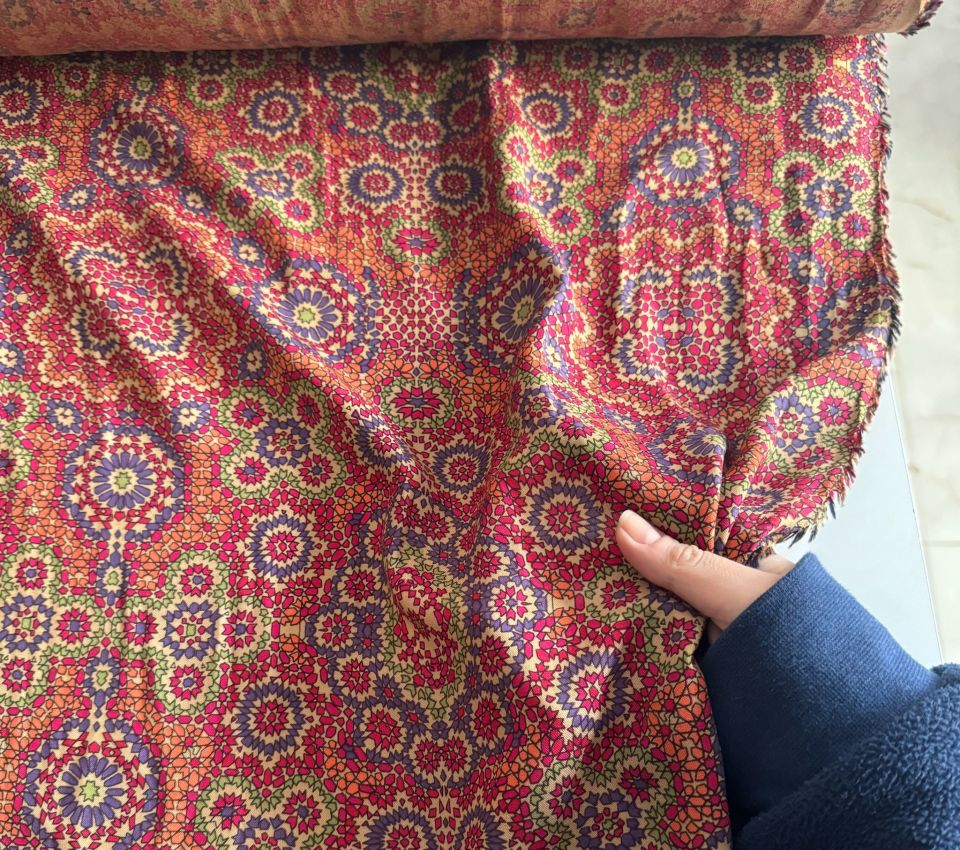 Viskon Kumaş %100 Pamuk Etnik Desen Mercan Renk