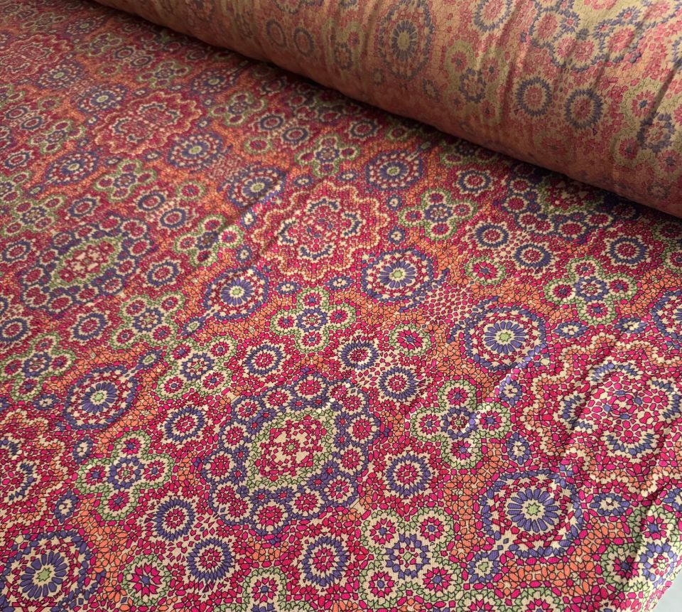 Viskon Kumaş %100 Pamuk Etnik Desen Mercan Renk