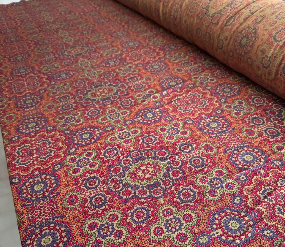 Viskon Kumaş %100 Pamuk Etnik Desen Mercan Renk