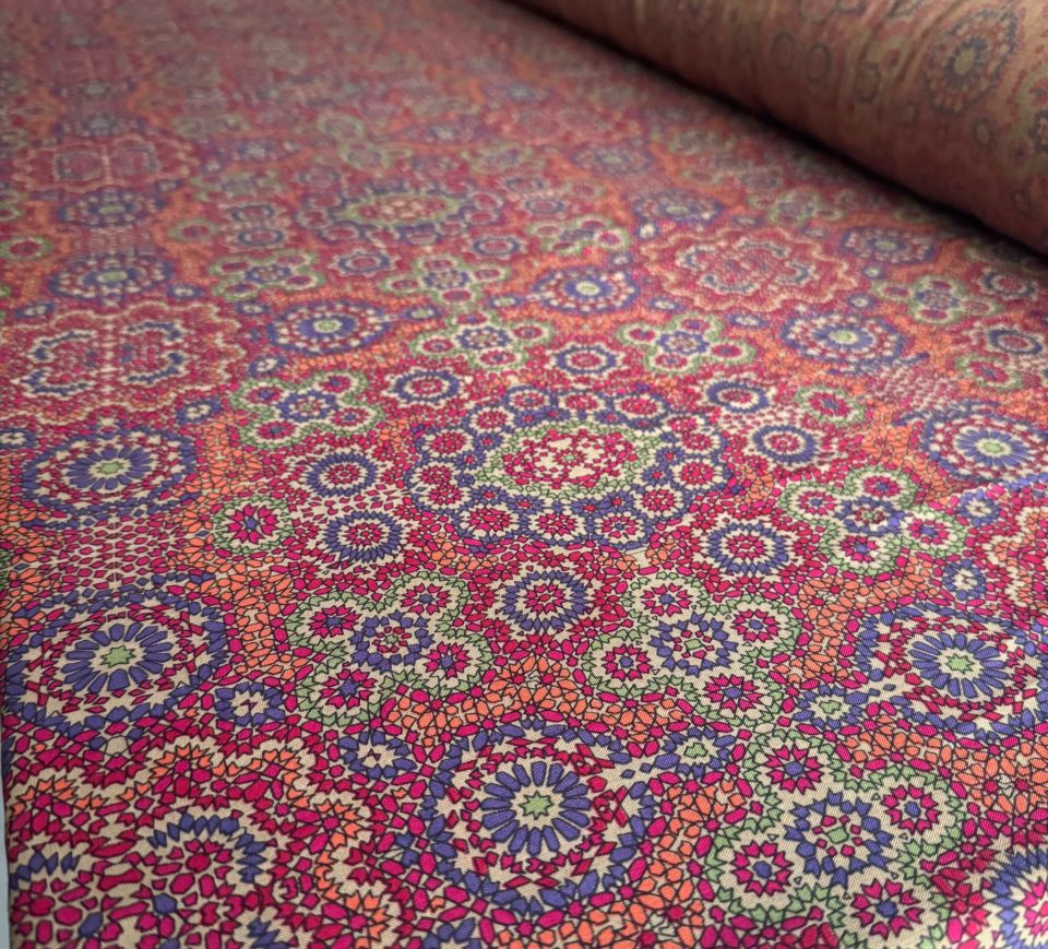 Viskon Kumaş %100 Pamuk Etnik Desen Mercan Renk