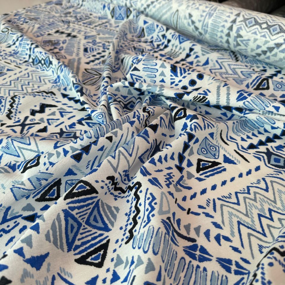 Organik Pamuk Şile Bezi Kumaş Mavi Lacivert Desenli