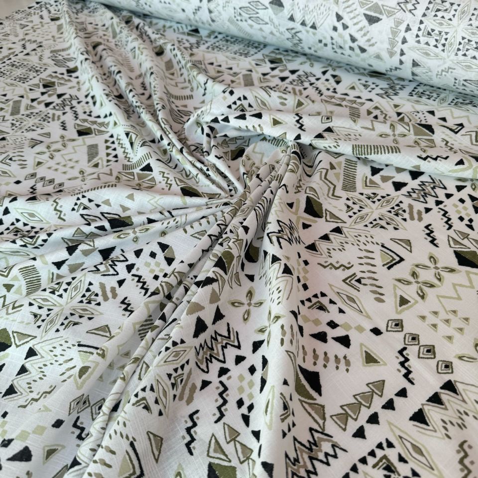%100 Pamuk Flam Keten Kumaş Beyaz Renk Desenli