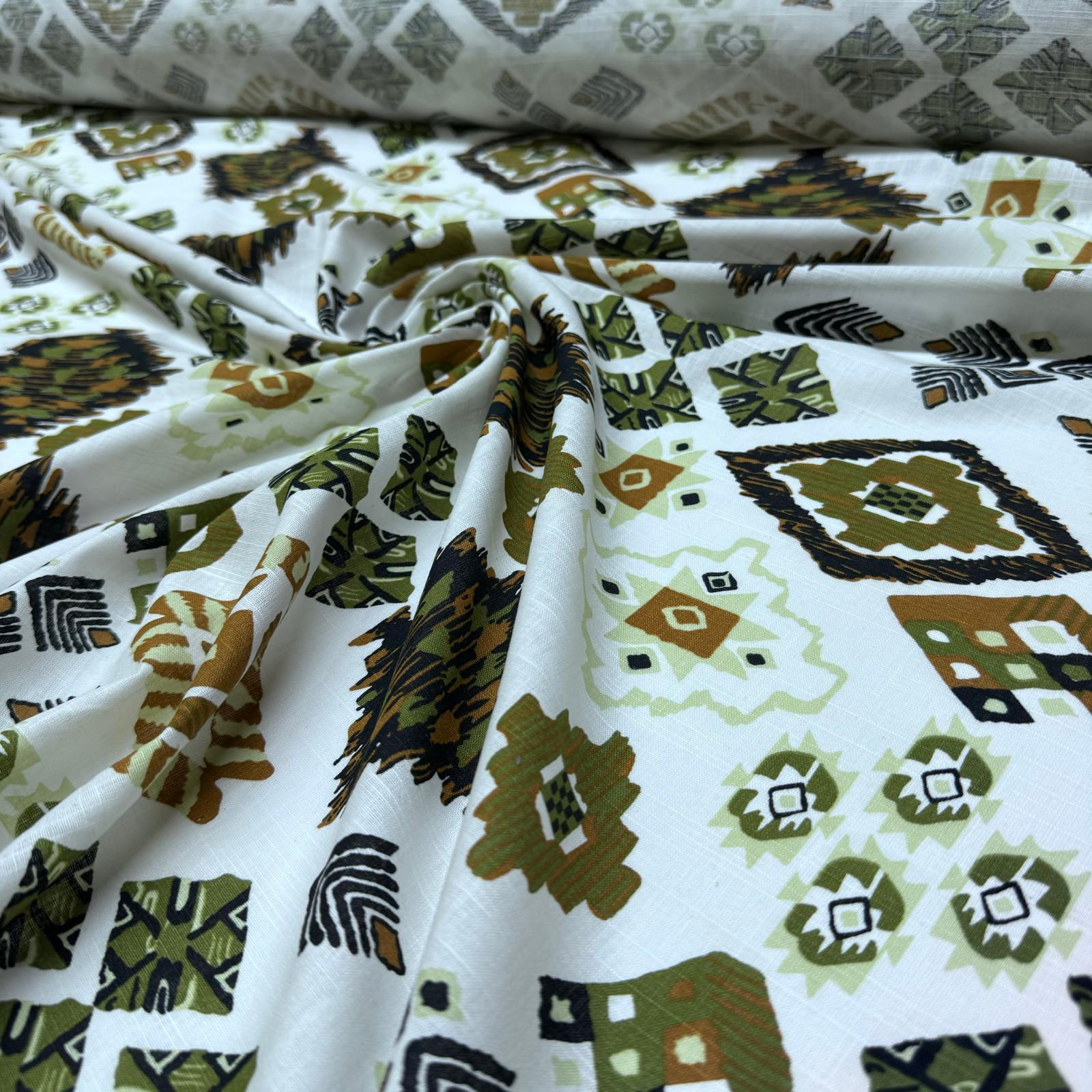 %100 Pamuk Flam Keten Kumaş Kilim Desen Kahverengi