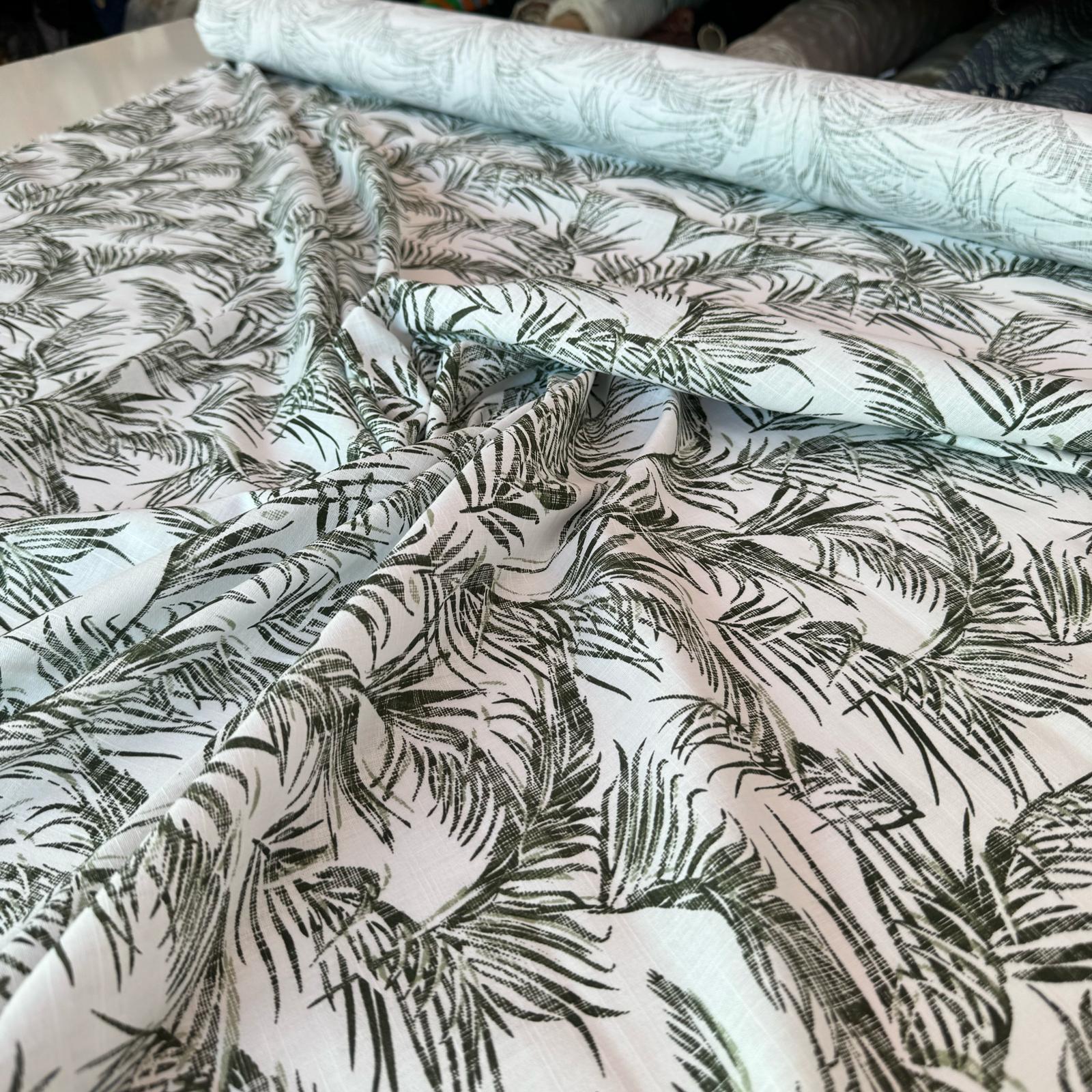 %100 Pamuk Flam Keten Yaprak Desen