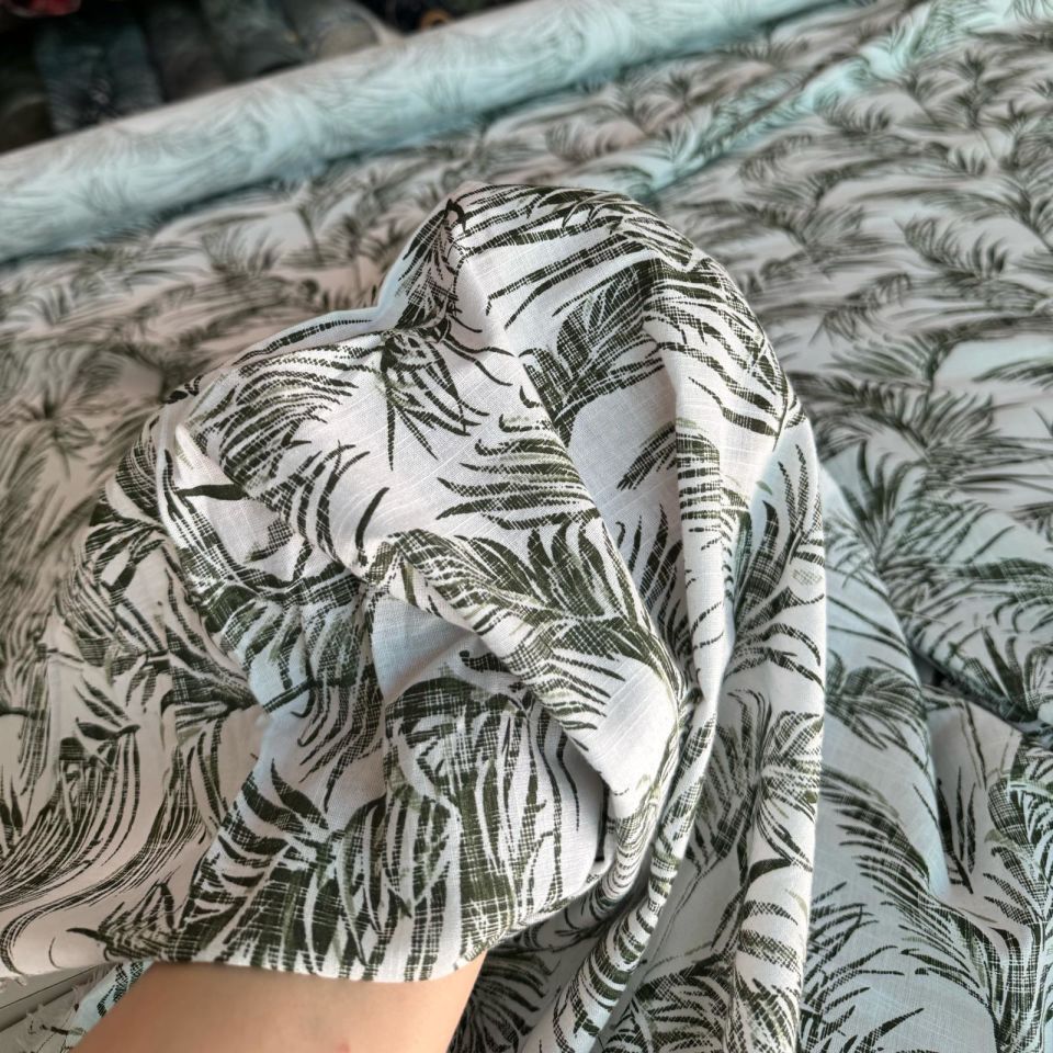 %100 Pamuk Flam Keten Yaprak Desen