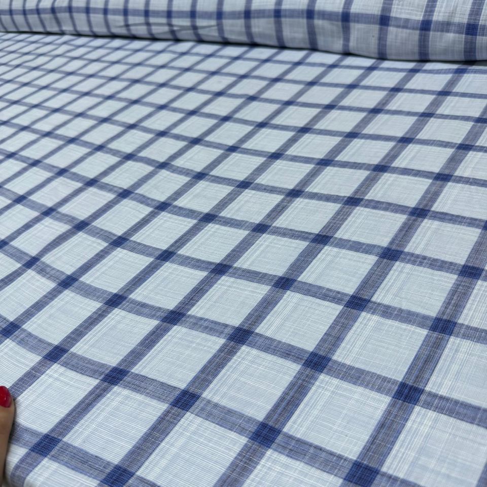 Flam Keten Kumaş Mavi Çizgili Kumaş